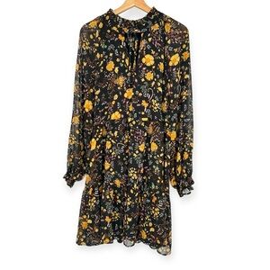 Harper 241 Women Tiered Sheer Floral Tie Mockneck Long Sleeve Mini Dress Size 12